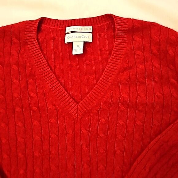 Charter Club, women's red, 100% 2 ply cashmere v-neck sweater size medium - Picture 2 of 7